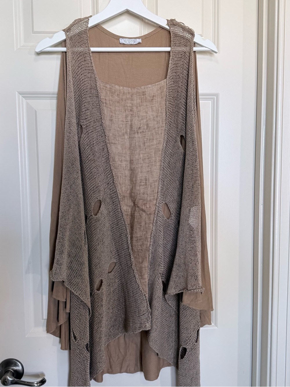 Women’s Layered Open-Front Knit Drape Cardigan - Taupe